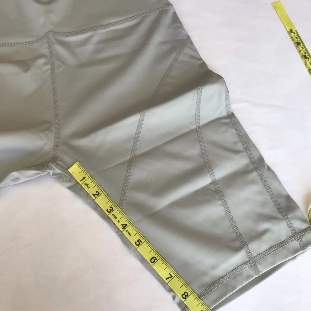 High Waist Biker Shorts Gray Women's size Large Pockets 9" Inseam Soft - Picture 4 of 15